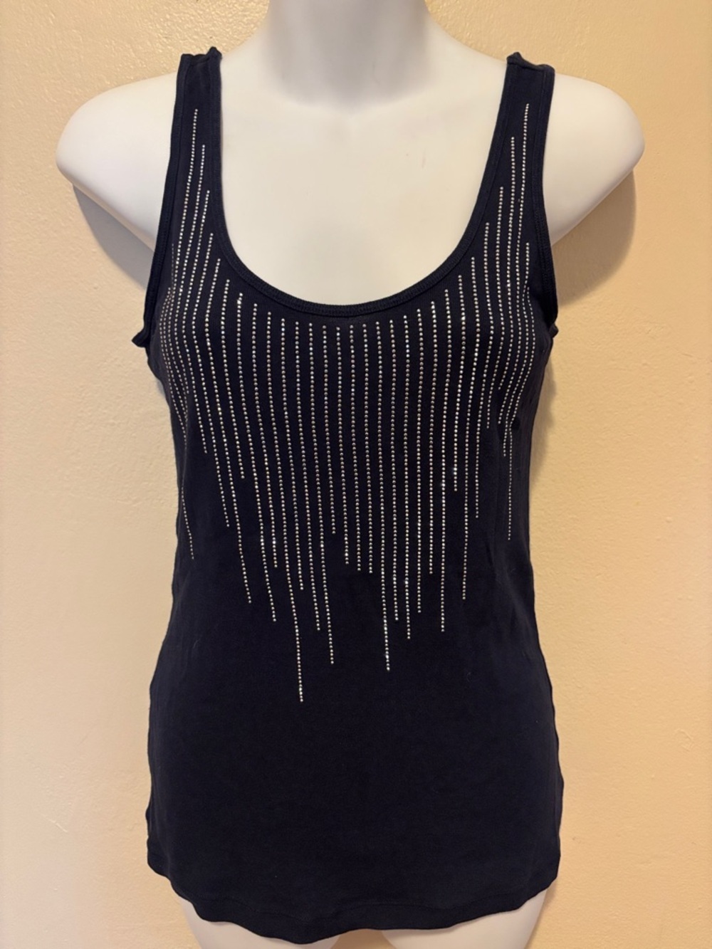 Express Black Rhinestone Drop-Stripe Tank Top